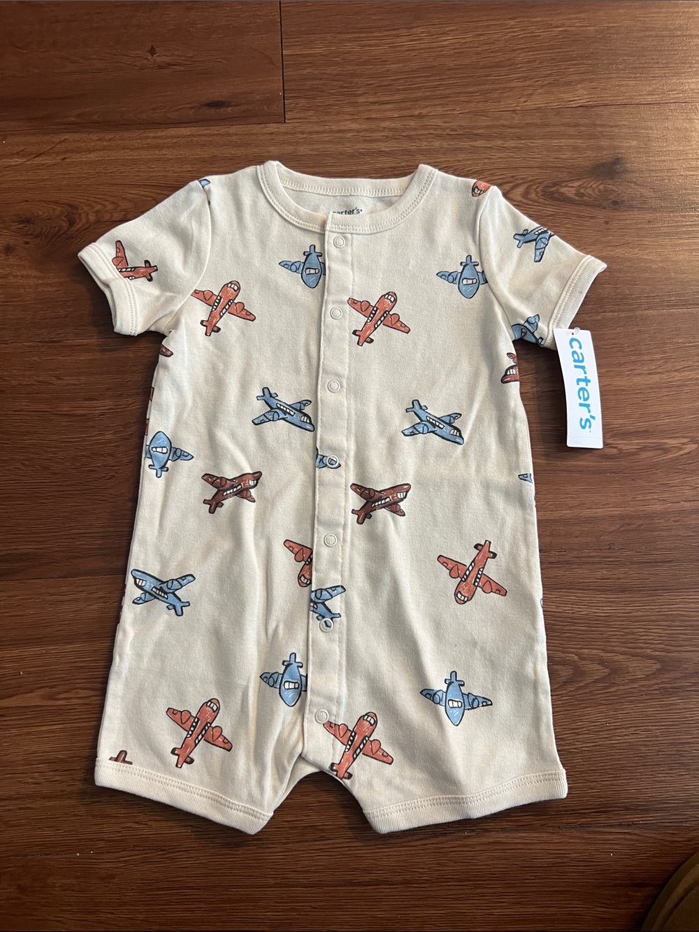 Carter's Cream Short-Sleeve Airplane Print One-Piece